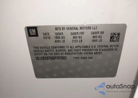 2016 Chevrolet Malibu 1Lt z USA, uszkodzony, nr VIN 1G1ZE5ST6GF267883